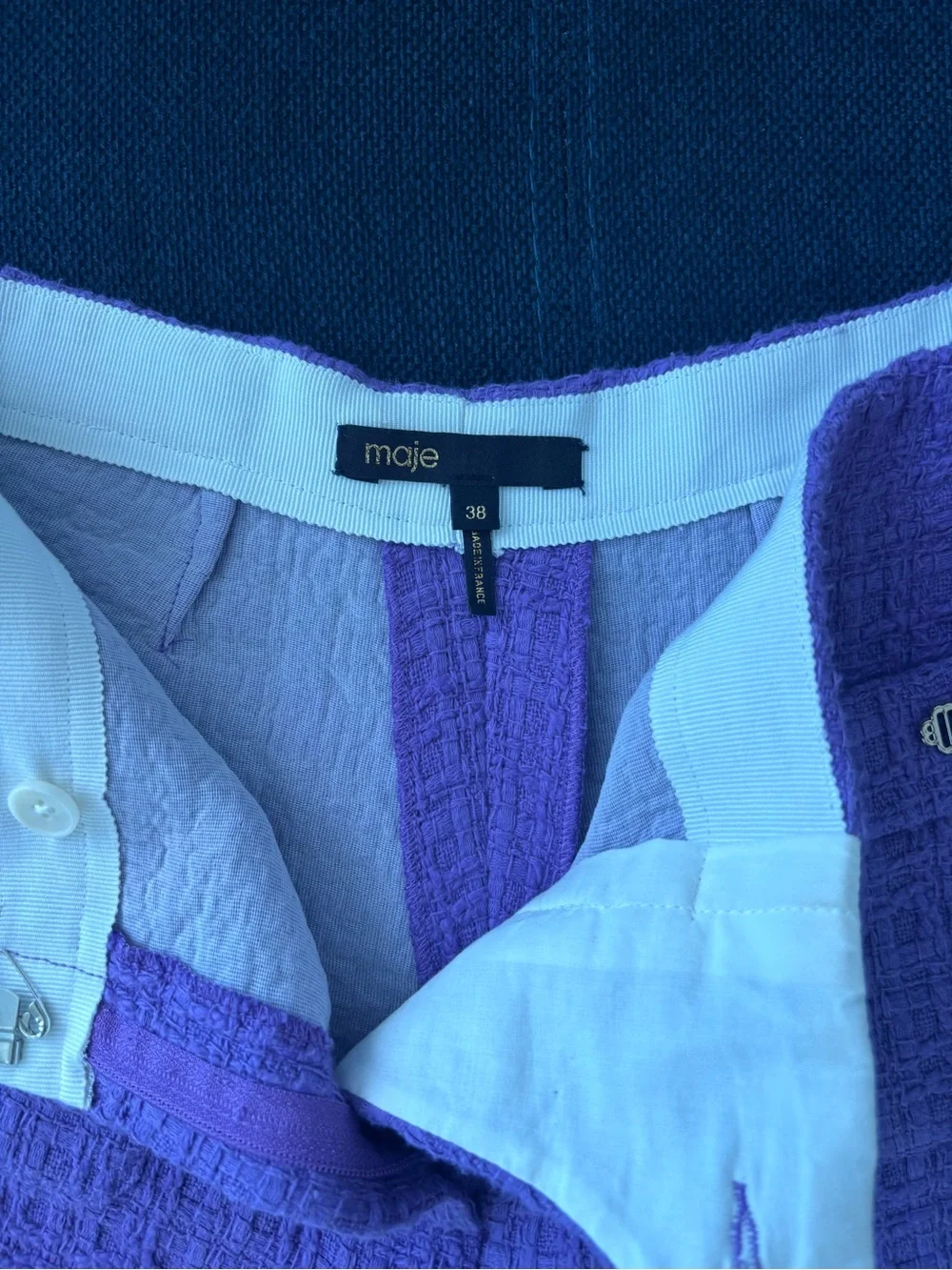 Maje Lavender Tweed High-Waist Pocket Shorts